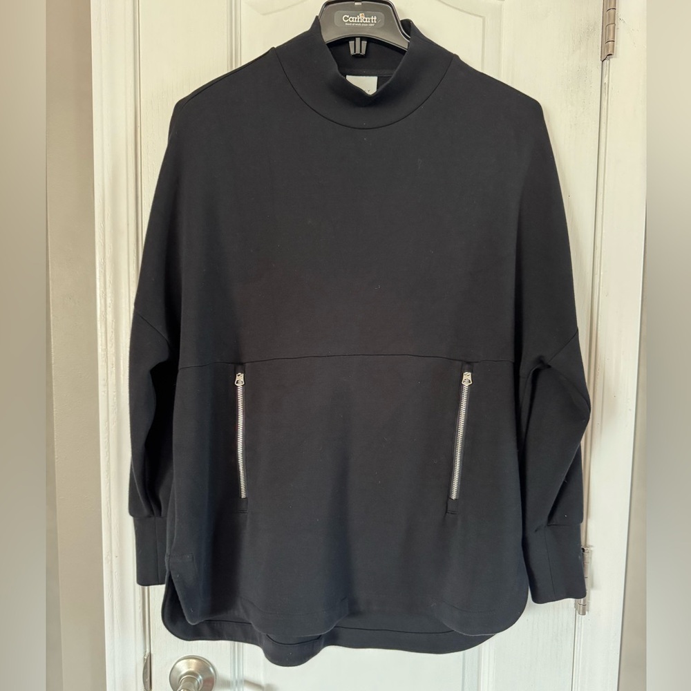 Varley Black Turtleneck Pullover with Front Pocket & Zipper